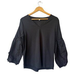 Chicos Puff Sleeve Boho‎ Top Size M Floral Applique Embroidered Blouse Dressy